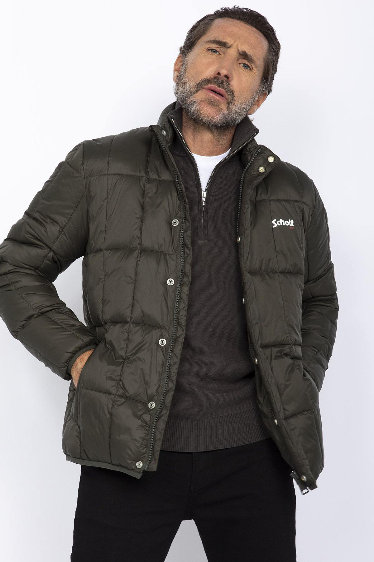 Khaki nylon quilted jacket - Image n°1