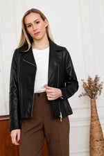 Long chic perfecto in black smooth leather - Image n°1