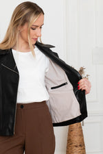 Long chic perfecto in black smooth leather - Image n°5