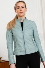 Women's turquoise blue leather jacket - Image n°1