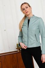 Women's turquoise blue leather jacket - Image n°6