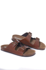 Men's cognac leather sandals - Image n°8
