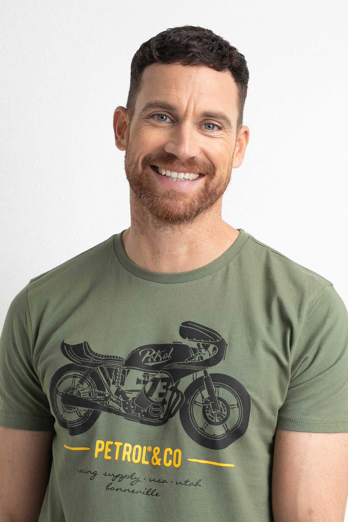 Vintage khaki motorcycle t-shirt - Image n°1