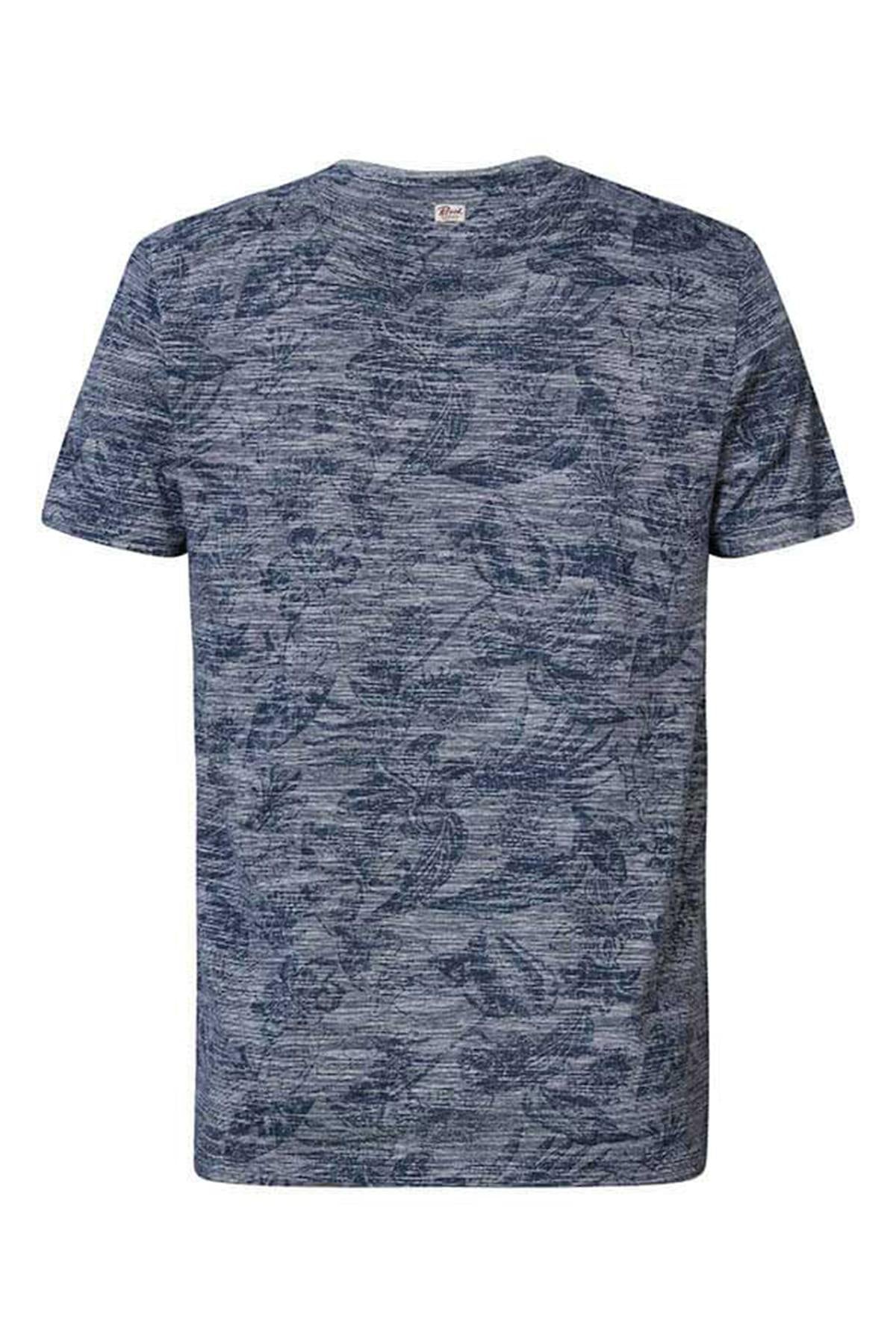 Blue round-neck floral print t-shirt - Image n°2