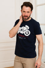 Men's navy blue biker t-shirt - Image n°1