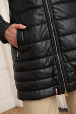 Long down jacket in very dark blue leather - Image n°9