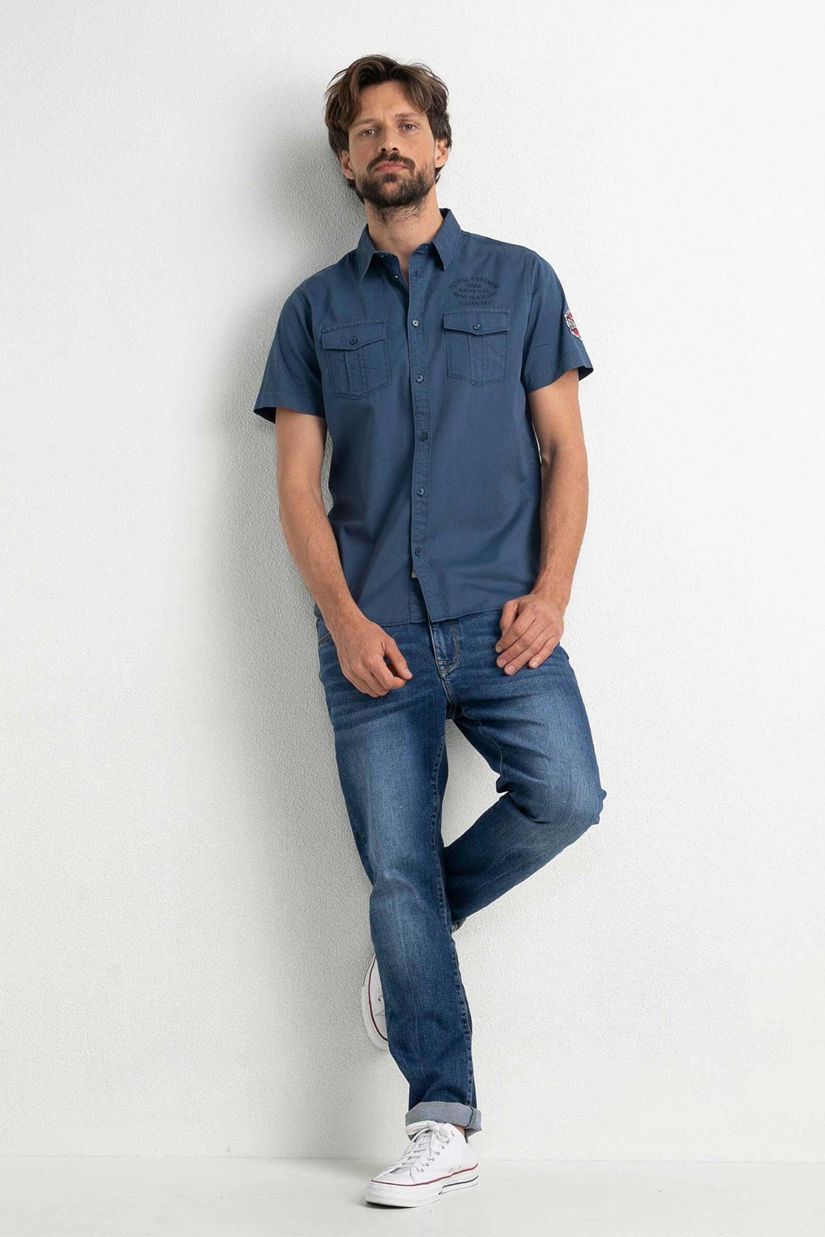 Petrol blue short-sleeved shirt - Image n°3