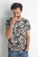 Beige bird print t-shirt - Image n°1