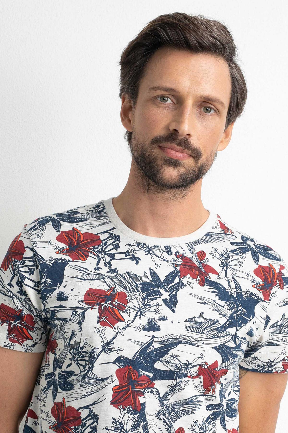 Round-neck botanical print T-shirt - Image n°4