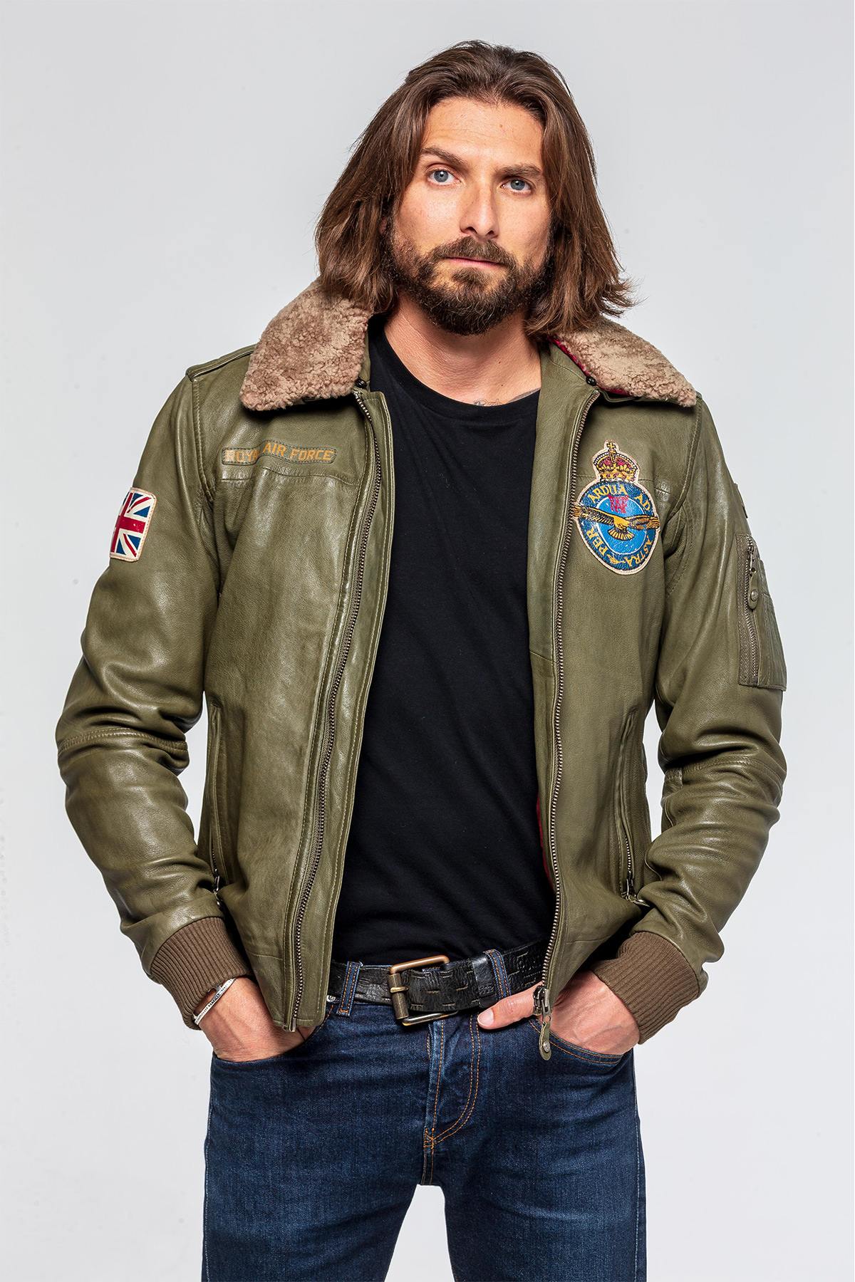 Royal air force pilot jacket in khaki leather - Image n°4