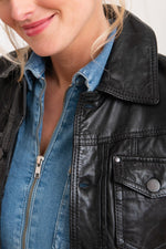 Retro-style black leather jacket with shirt collar - Image n°8