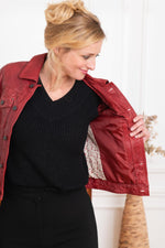 Short red leather jacket - Image n°4