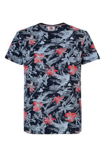 Navy blue flower pattern t-shirt - Image n°1