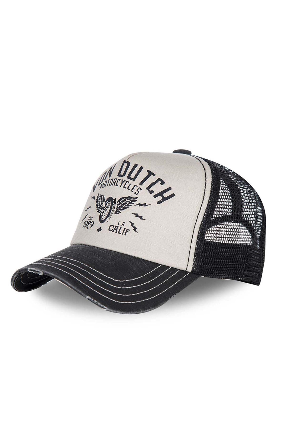 White and black biker trucker cap - Image n°1