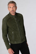 Khaki velvet goatskin leather jacket - Image n°3